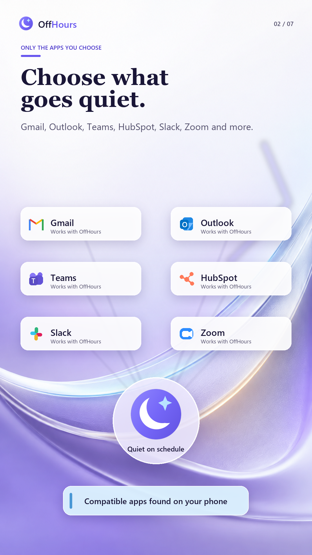 Choose Gmail, Outlook, Teams, HubSpot, Slack and Zoom in OffHours